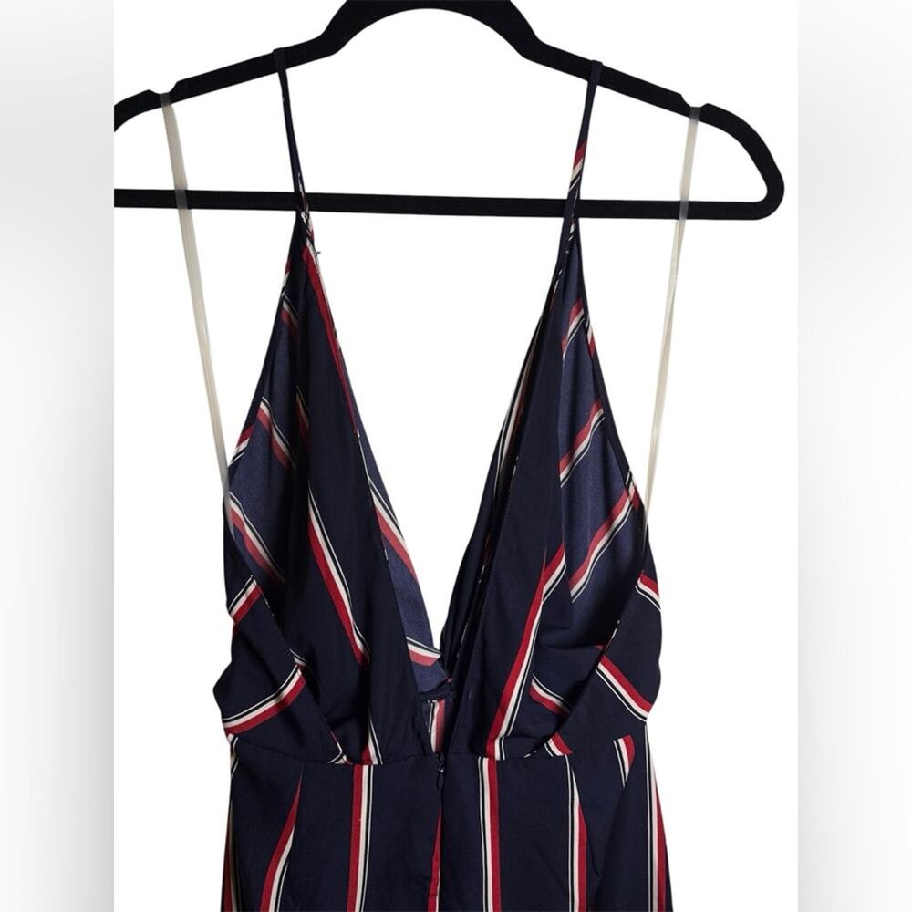 Striped Twist Front Midi Dress V Neck Flowy Summer Coastal Wedding Guest L - Picture 4 of 5